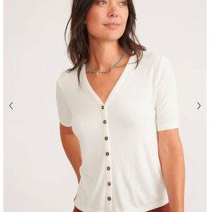 Marine Layer Lexi Rib Button Top - Antique White - Size M
